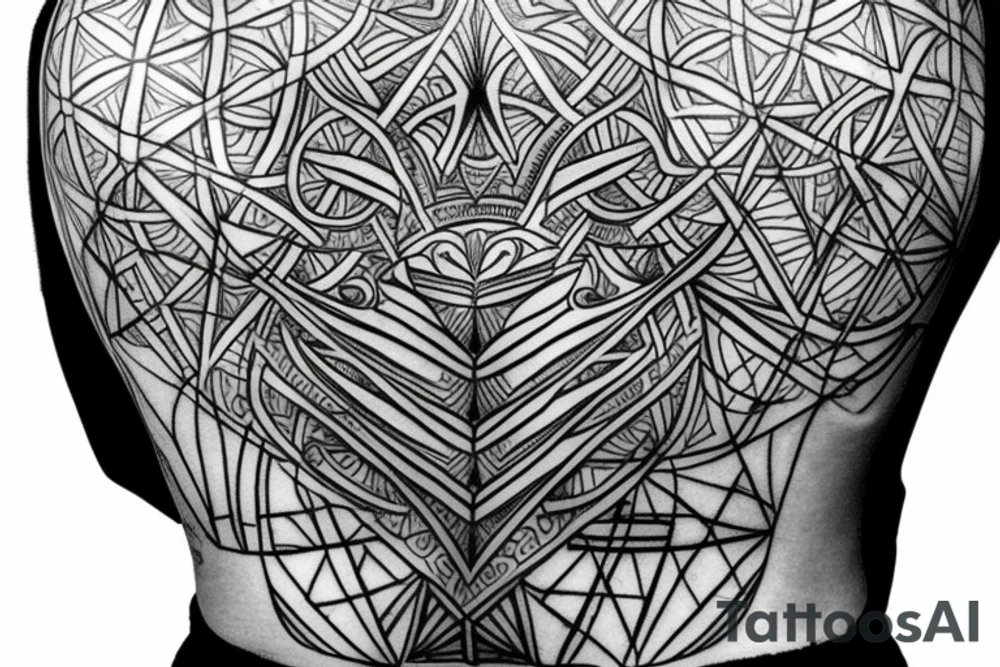 Back Tattoo Sacred Geometry, Triangle With Images that Represent God and Jesus. tattoo idea