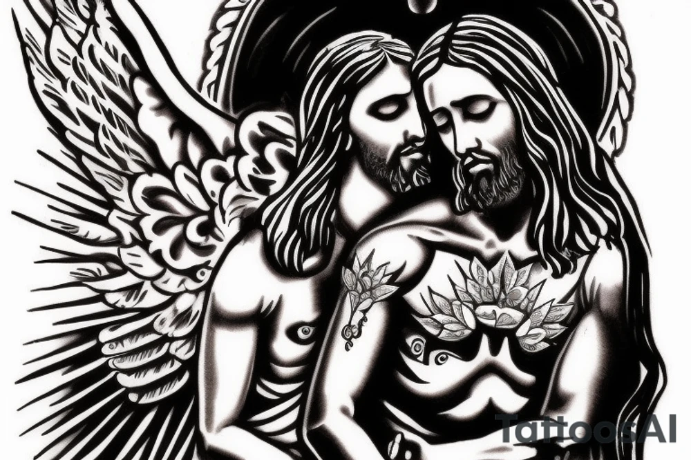 Single Tattoo of Jesus with an Angel Behind him, The Second Coming of Christ tattoo idea
