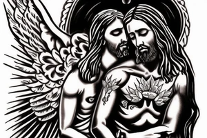 Single Tattoo of Jesus with an Angel Behind him, The Second Coming of Christ tattoo idea