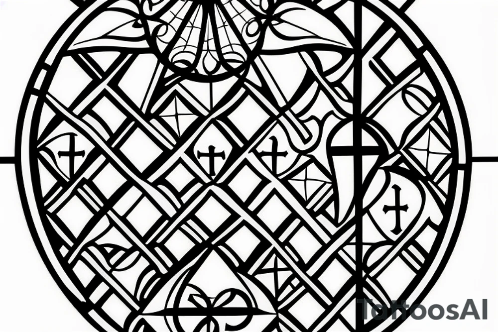 Stained Glass Window Back Tattoo with a Christian Cross tattoo idea