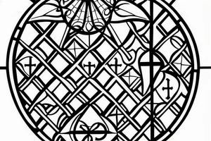 Stained Glass Window Back Tattoo with a Christian Cross tattoo idea