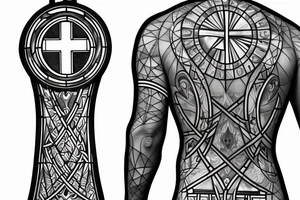 Stained Glass Window Back Tattoo with a Christian Cross full circle tattoo idea