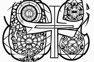Stained Glass Window Back Tattoo with Three Christian Cross full circle tattoo idea