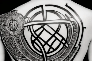 Back Tattoo with Three Christian Cross full circle With Sacred Geometry in Background tattoo idea