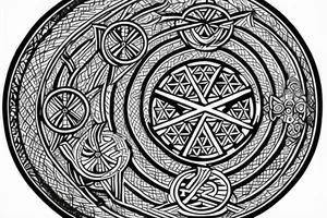 Back Tattoo with Three Christian Cross full circle With Sacred Geometry in Background tattoo idea