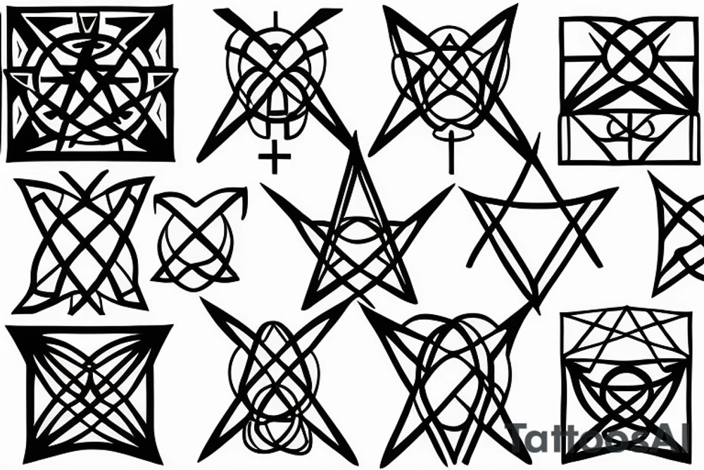 Three Christian Crosses Thin Lines wiht Sacred Geometry Background tattoo idea