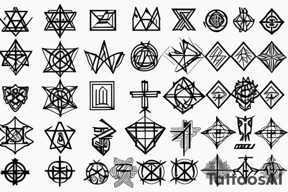 Three Christian Crosses Thin Lines wiht Sacred Geometry Background tattoo idea