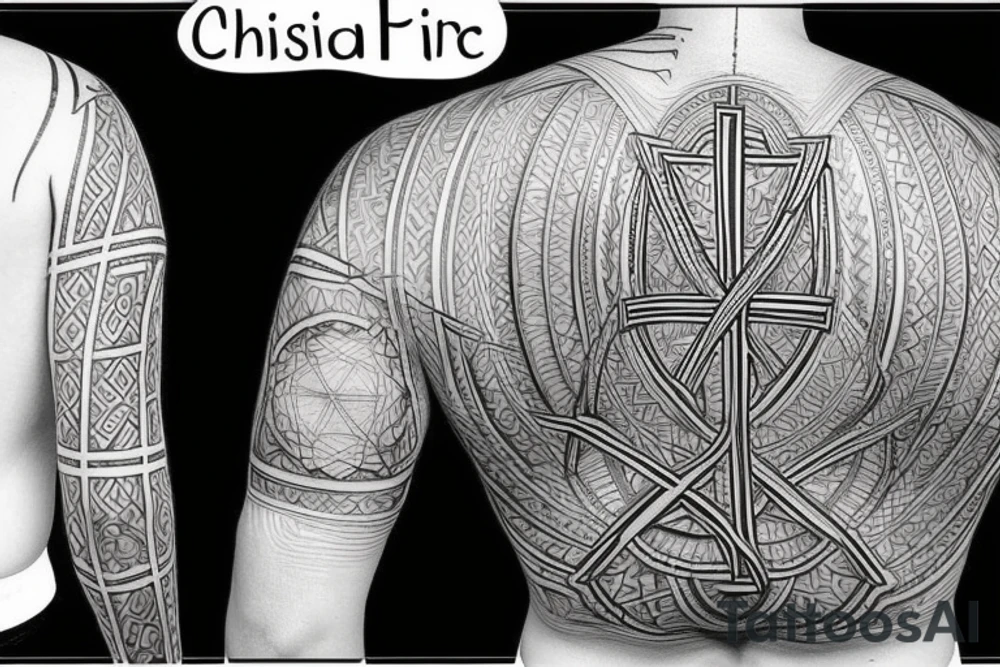 Three Christian Crosses Thin Lines wiht Sacred Geometry Background back tattoo tattoo idea