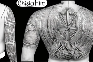 Three Christian Crosses Thin Lines wiht Sacred Geometry Background back tattoo tattoo idea