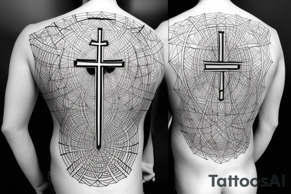 Three Christian Crosses Thin Lines wiht Sacred Geometry Background back tattoo tattoo idea