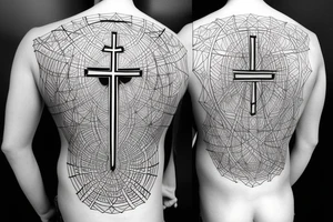 Three Christian Crosses Thin Lines wiht Sacred Geometry Background back tattoo tattoo idea