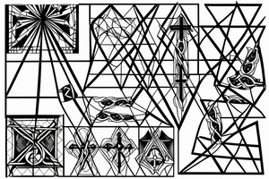 Three Christian Crosses Thin Lines wiht Sacred Geometry Background back tattoo tattoo idea