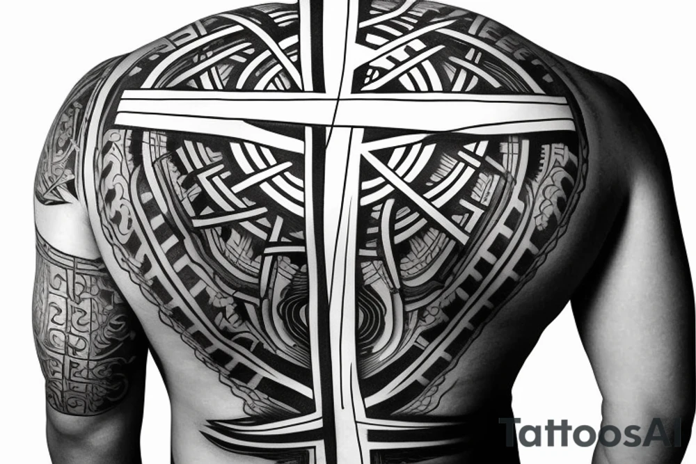 Three Christian Crosses Thin Lines with Sacred Geometry Background back tattoo tattoo idea Three Christian Crosses Thin Lines with Sacred Geometry Background back tattoo tattoo idea