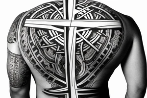 Three Christian Crosses Thin Lines with Sacred Geometry Background back tattoo tattoo idea