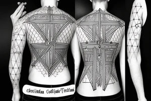Three Christian Crosses Thin Lines with Sacred Geometry Background back tattoo tattoo idea