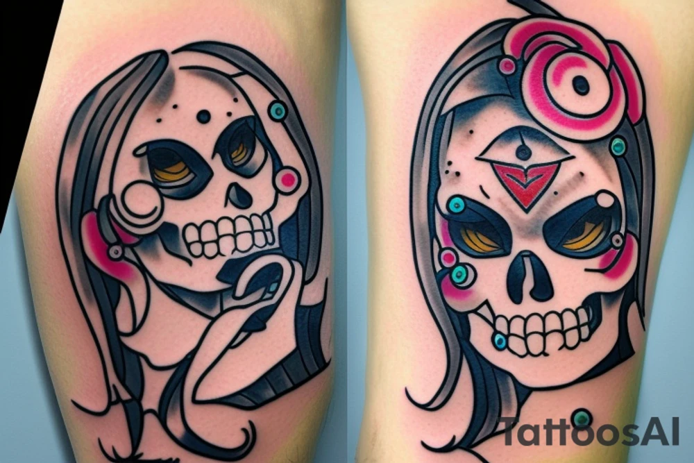 Beautiful skullgirl with bubbles tattoo idea