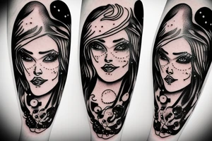 Beautiful witch with bubbles tattoo idea