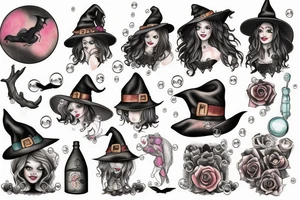 Beautiful witch with bubbles tattoo idea