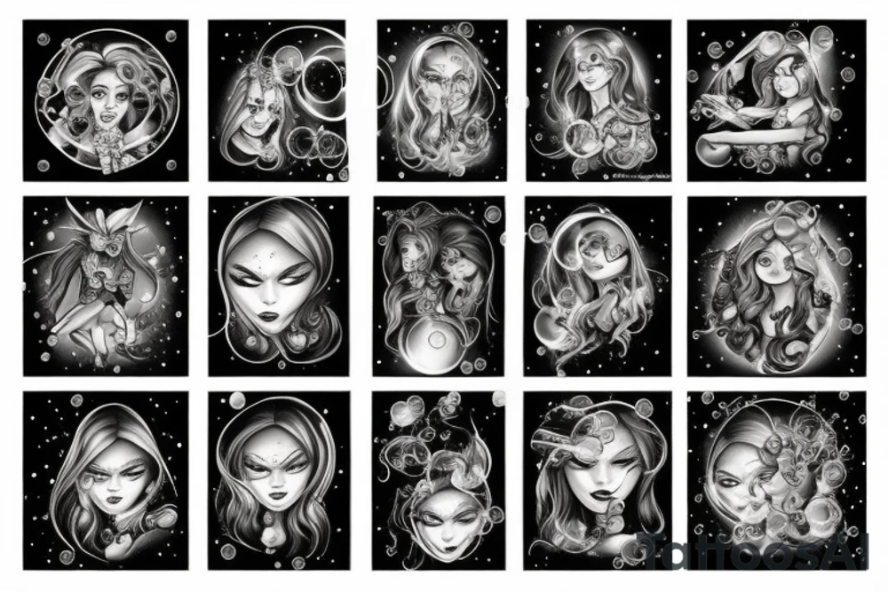 Beautiful witch with bubbles tattoo idea