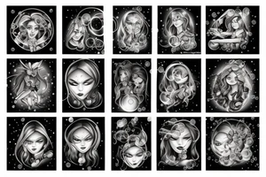 Beautiful witch with bubbles tattoo idea