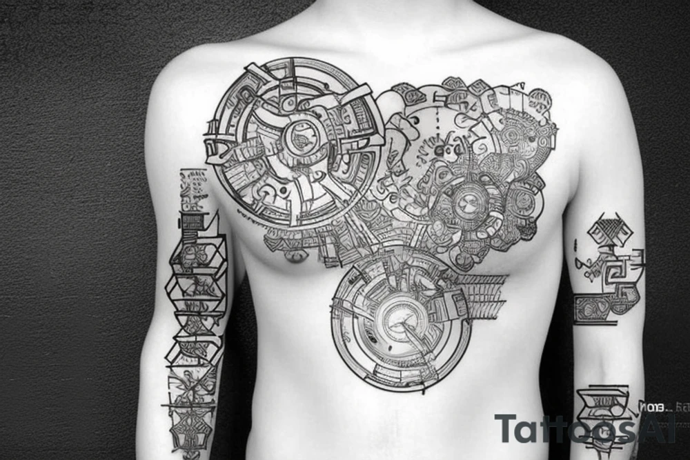 computer nerd full sleeve binary stream background tattoo idea