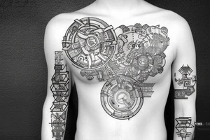computer nerd full sleeve binary stream background tattoo idea