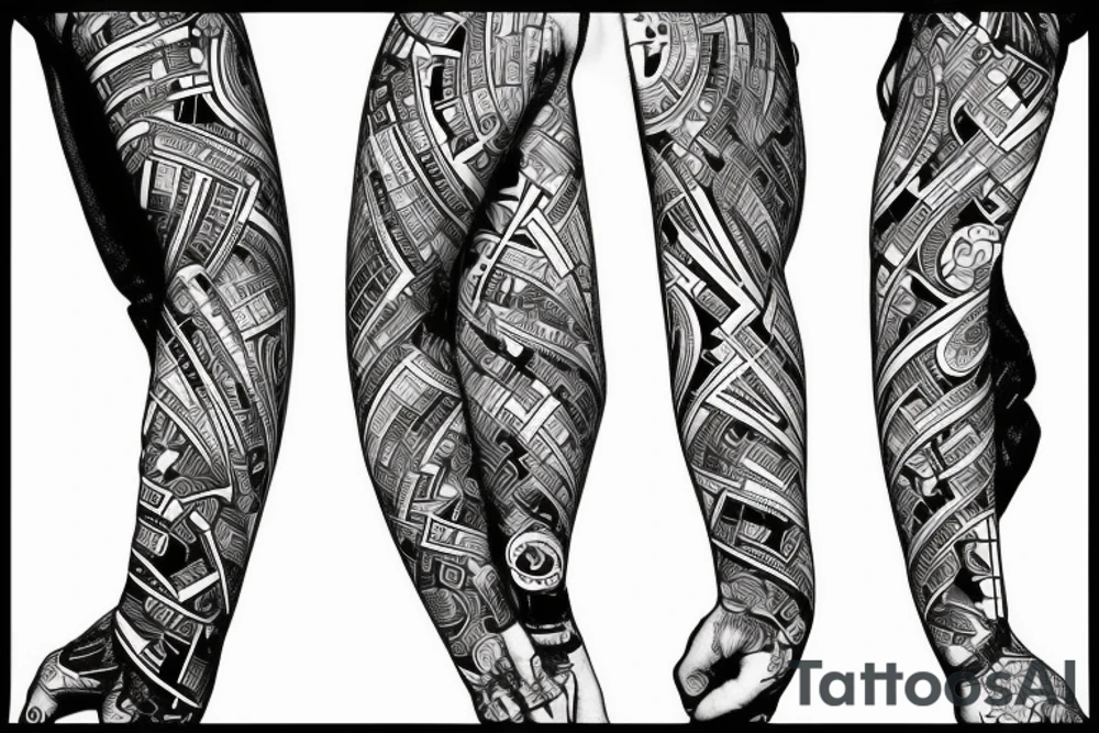 computer nerd full-sleeve binary stream background tattoo idea