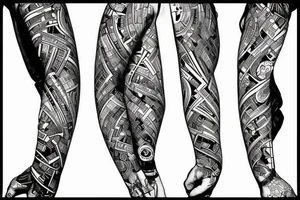 computer nerd full-sleeve binary stream background tattoo idea