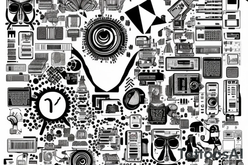 computer nerd full-sleeve binary stream background tattoo idea