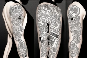 computer nerd full-sleeve binary stream background tattoo idea