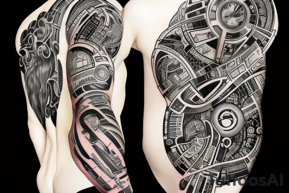 computer nerd full-sleeve binary stream background, computer code tattoo idea