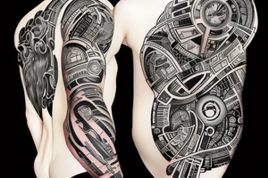computer nerd full-sleeve binary stream background, computer code tattoo idea