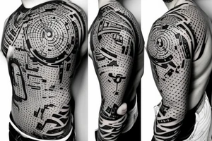 computer nerd full-sleeve binary stream background, computer code tattoo idea