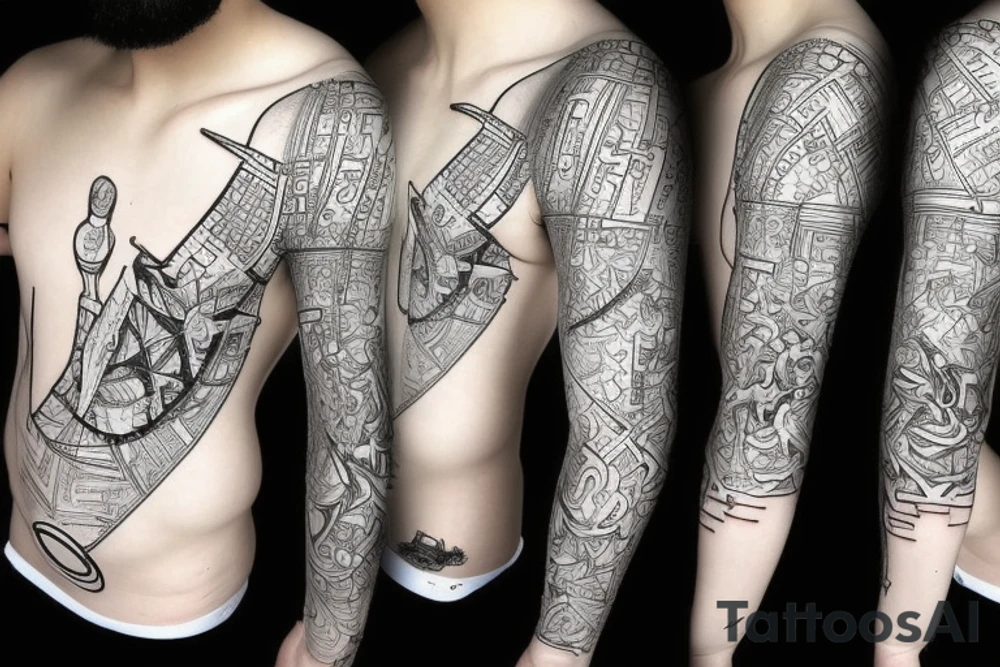 computer nerd full-sleeve binary stream background, computer code tattoo idea