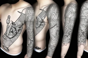computer nerd full-sleeve binary stream background, computer code tattoo idea