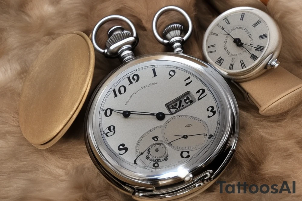 3 pocket watches with my children’s date of birth and time of birth on them. First one saying Jayden 22/08/10 time showing 12:17. Second one saying Sophie 02/06/13 time showing 3:02. Third one saying Oliver 30/07/13 showing 11:15. tattoo idea
