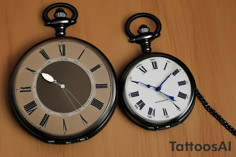 3 pocket watches with my children’s date of birth and time of birth on them. First one saying Jayden 22/08/10 time showing 12:17. Second one saying Sophie 02/06/13 time showing 3:02. Third one saying Oliver 30/07/13 showing 11:15. tattoo idea