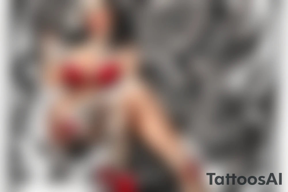 A pin up sitting on a helicopter tattoo idea