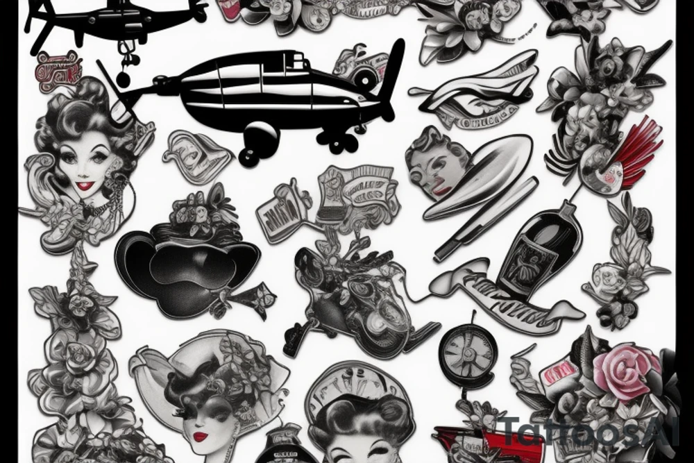 A pin up sitting on a helicopter tattoo idea