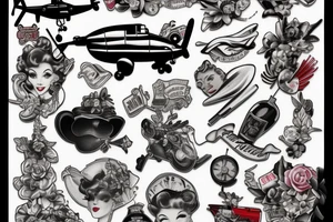 A pin up sitting on a helicopter tattoo idea