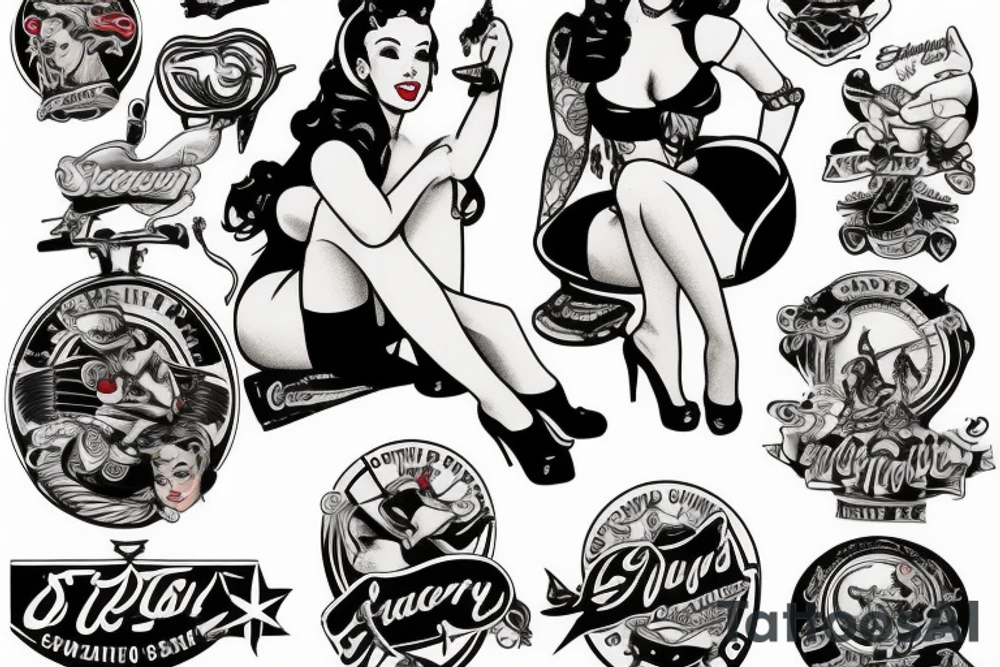 A pin up sitting on a helicopter tattoo idea