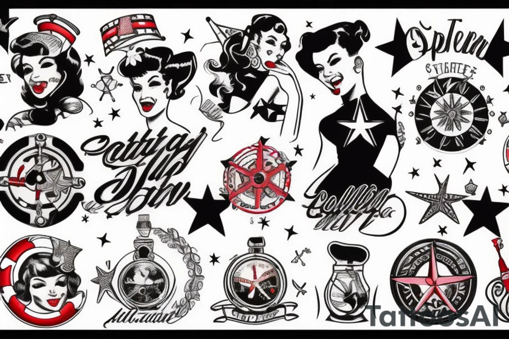Pin up girl with nautical stars tattoo idea