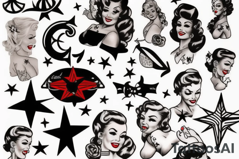 Pin up girl with nautical stars tattoo idea