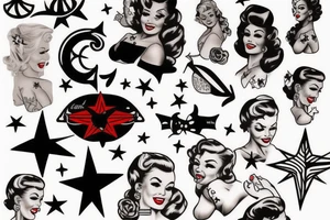 Pin up girl with nautical stars tattoo idea