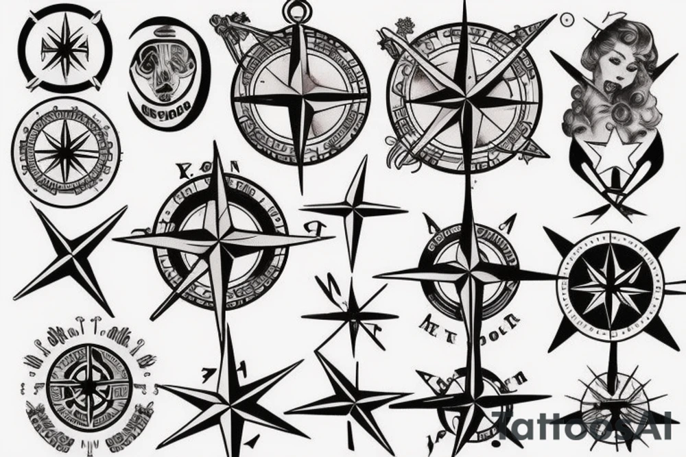 Compass rose and pin-up model tattoo idea