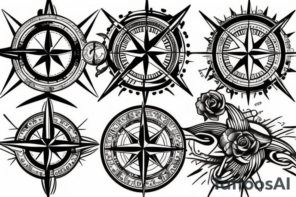 Compass rose and pin-up model tattoo idea