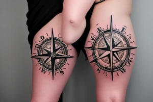 Pin-up model sitting on a compass rose tattoo idea