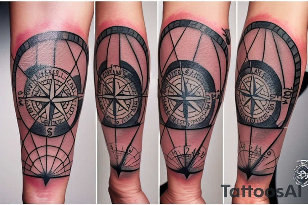 Pin-up model sitting on a compass rose tattoo idea
