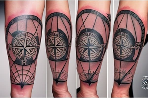 Pin-up model sitting on a compass rose tattoo idea