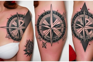 Pin-up model sitting on a compass rose tattoo idea